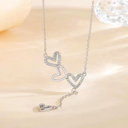 Sterling Silver Asymmetrical Diamond Heart Necklaces