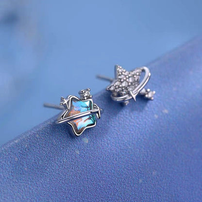Sterling Silver Asymmetrical Star Earrings