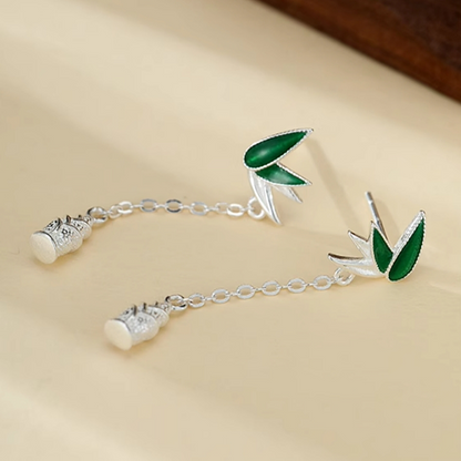 Sterling Silver Bamboo Shoots Tassel Earrings