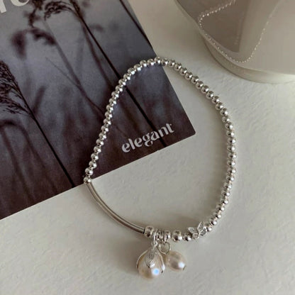 Sterling Silver Beaded Pearl Flower Bracelets