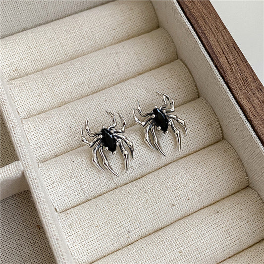 Sterling Silver Black Diamond Spider Stud Earrings