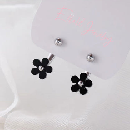 Sterling Silver Black Flower Earrings