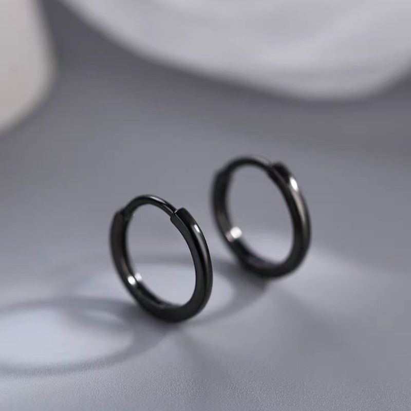 Sterling Silver Black Small Hoop Earrings