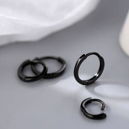 Sterling Silver Black Small Hoop Earrings