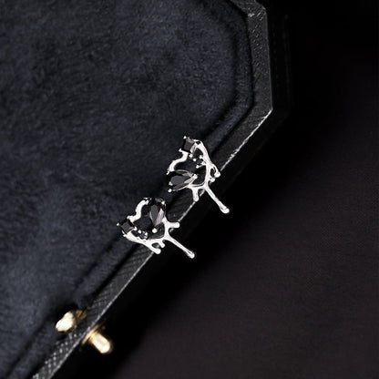 Sterling Silver Black Zircon Heart Stud Earrings