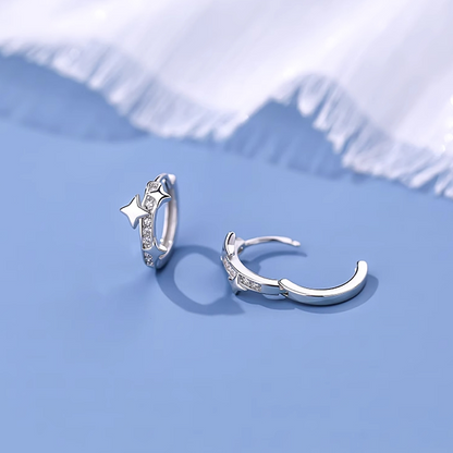 Sterling Silver Bling Star Hoop Earrings