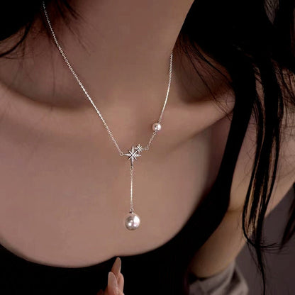 Sterling Silver Bling Star Pearl Tassel Necklaces