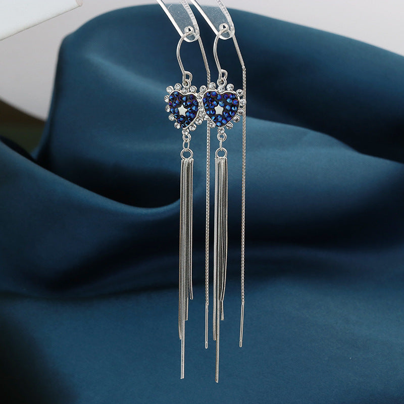 Sterling Silver Blue Heart Threader Earrings