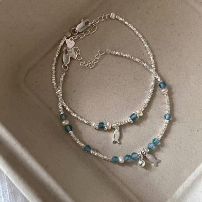 Sterling Silver Blue Pearl Fish Bracelets
