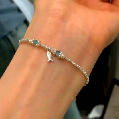 Sterling Silver Blue Pearl Fish Bracelets