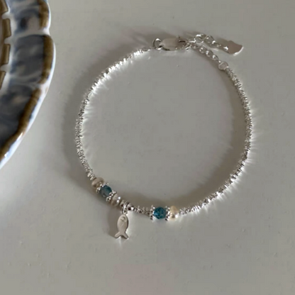 Sterling Silver Blue Pearl Fish Bracelets
