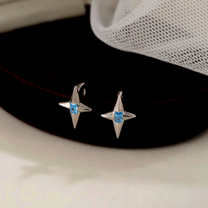 Sterling Silver Blue Zircon Star Ear Hook Earrings