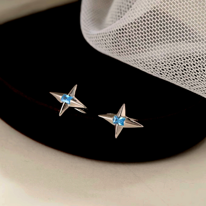 Sterling Silver Blue Zircon Star Ear Hook Earrings