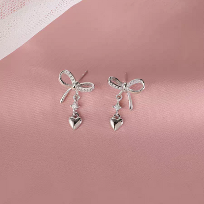 Sterling Silver Bow And Heart Earrings