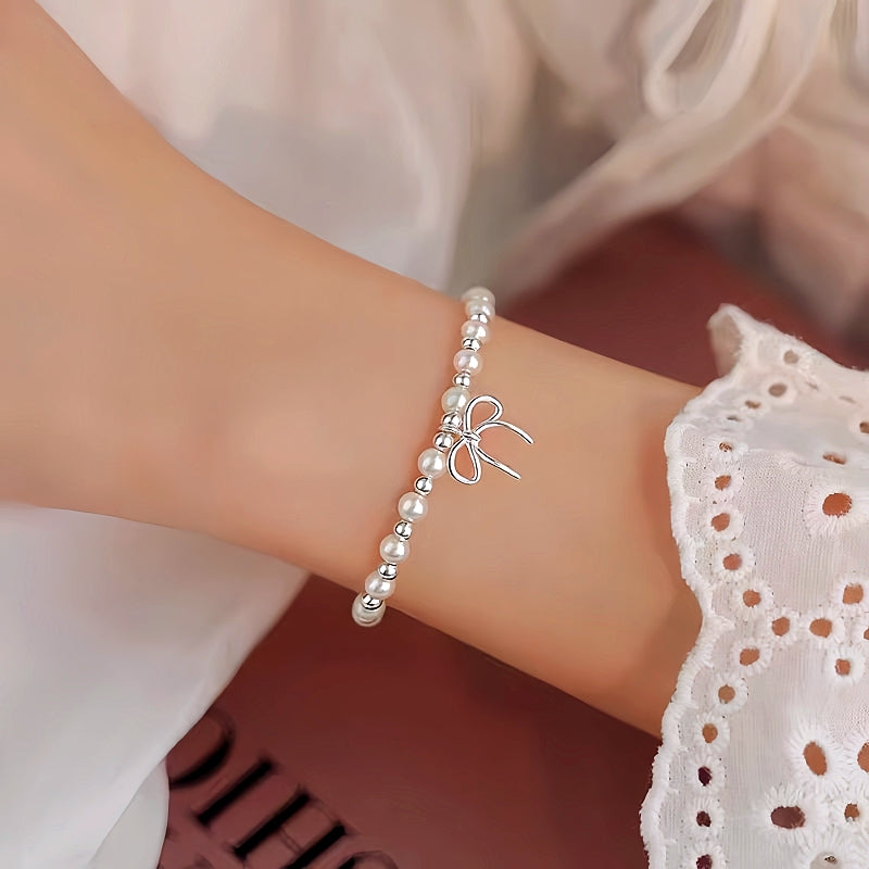 Sterling Silver Bow Pearl Bracelet