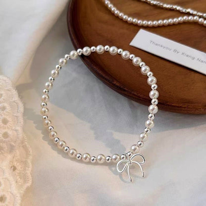 Sterling Silver Bow Pearl Bracelet