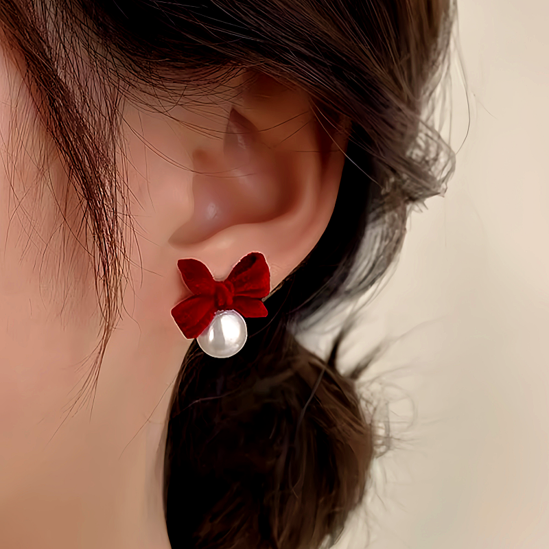 Sterling Silver Bow Pearl Earrings