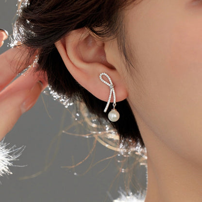 Sterling Silver Bow Pearl Earrings