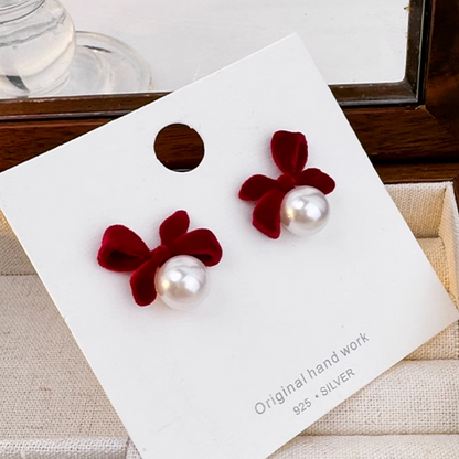 Sterling Silver Bow Pearl Earrings