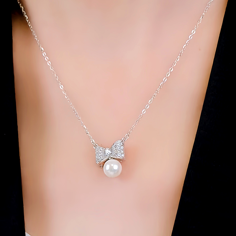 Sterling Silver Bow Pearl Necklaces