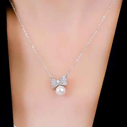 Sterling Silver Bow Pearl Necklaces