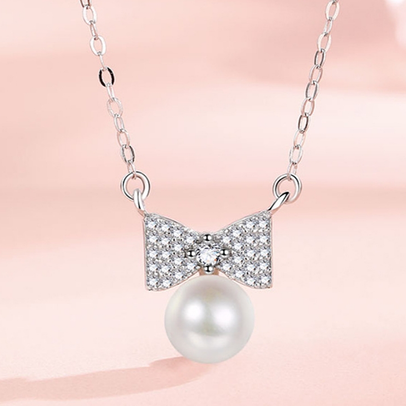 Sterling Silver Bow Pearl Necklaces