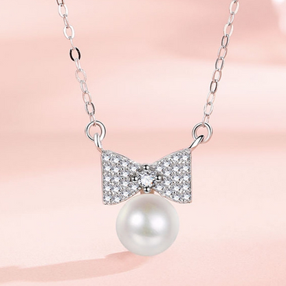 Sterling Silver Bow Pearl Necklaces