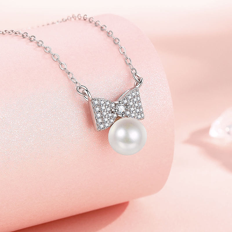 Sterling Silver Bow Pearl Necklaces