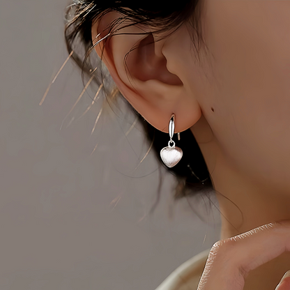Sterling Silver Brushed Frosted Heart Earrings