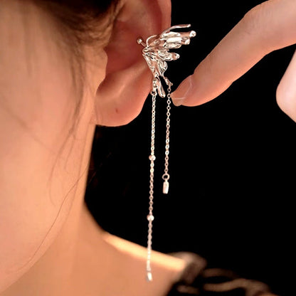 Sterling Silver Butterfly Tassel Ear Clips