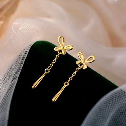 Sterling Silver Butterfly Water Drop Tassel Earrings
