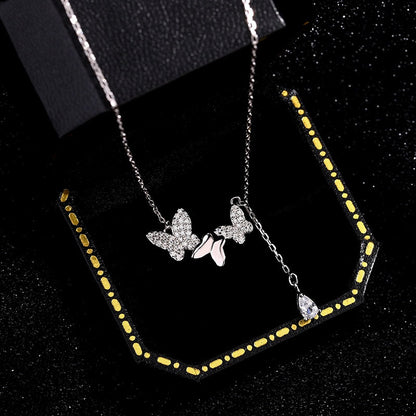 Sterling Silver Butterfly Water Drop Tassel Necklaces