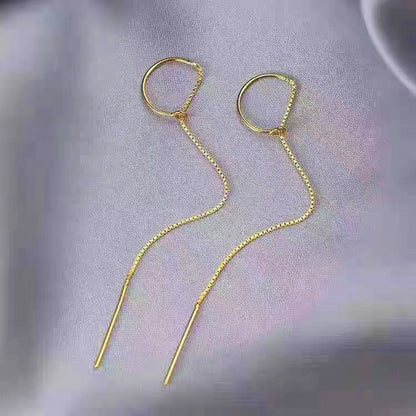 Sterling Silver C-Shaped Chain Tassel Threader Earrings