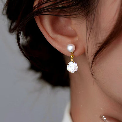 Sterling Silver Camellia Pearl Earrings