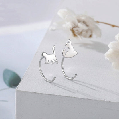 Sterling Silver Cat Ear Hook Earrings
