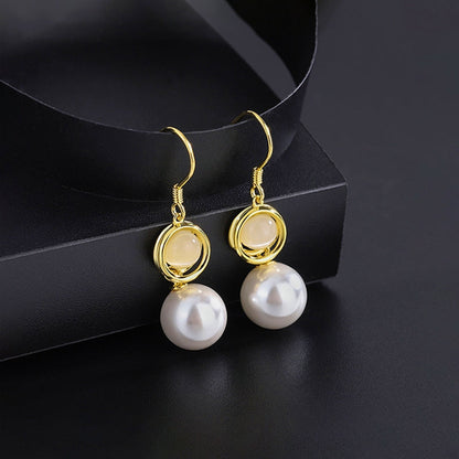 Sterling Silver Cat's Eye Stone Pearl Ear Hooks