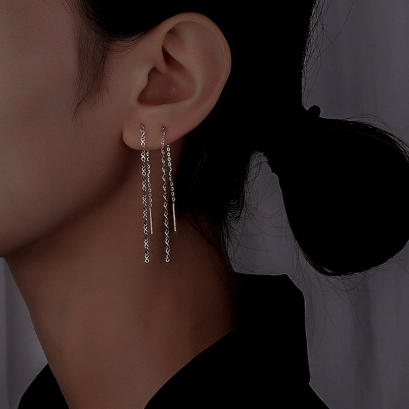 Sterling Silver Chain Thrreader Earrings