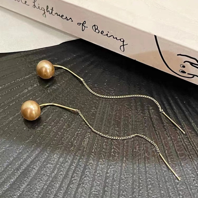 Sterling Silver Champagne Color Artificial Pearl Threader Earrings
