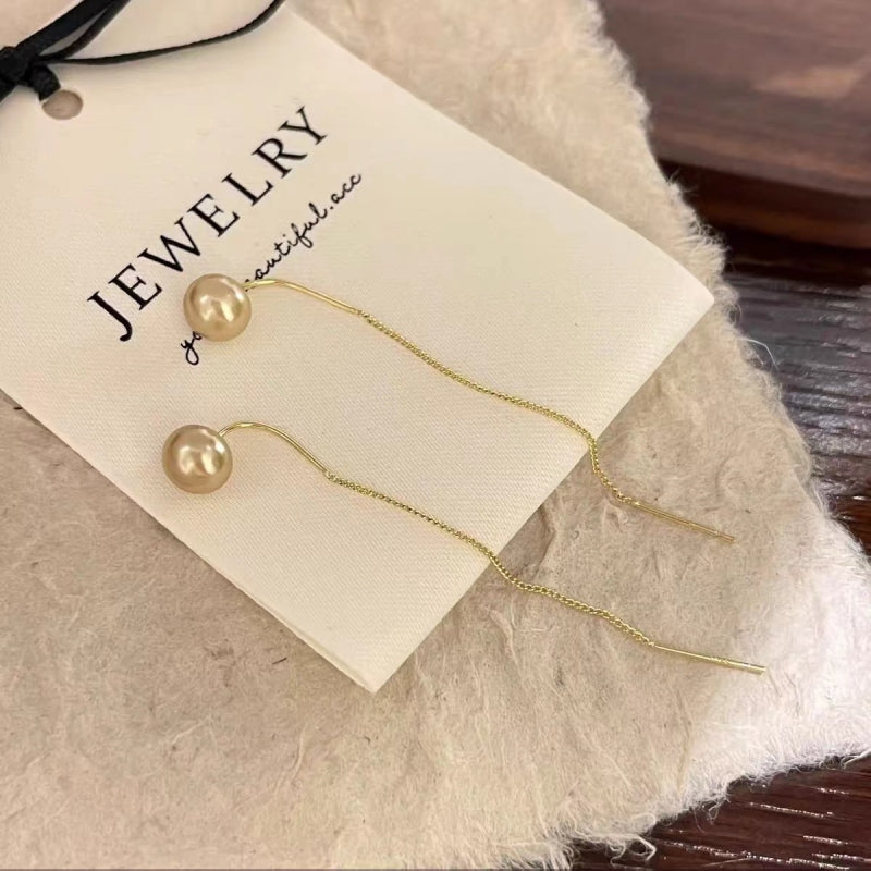 Sterling Silver Champagne Color Artificial Pearl Threader Earrings