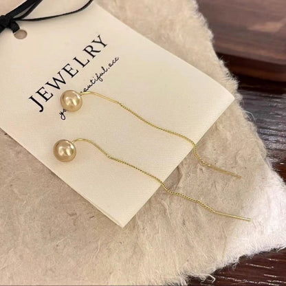 Sterling Silver Champagne Color Artificial Pearl Threader Earrings