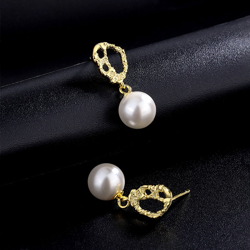 Sterling Silver Clown Pattern Pearl Earrings