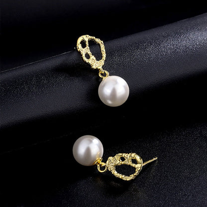 Sterling Silver Clown Pattern Pearl Earrings