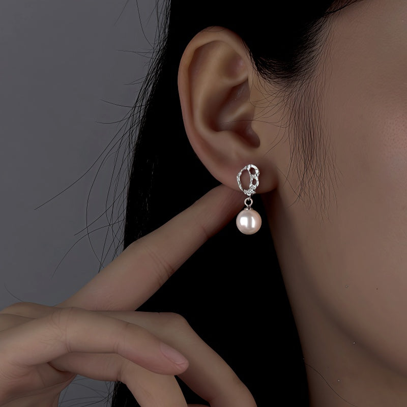 Sterling Silver Clown Pattern Pearl Earrings