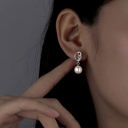 Sterling Silver Clown Pattern Pearl Earrings