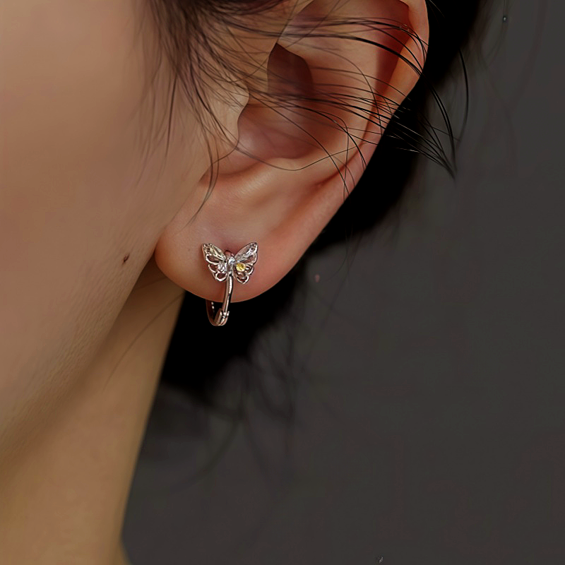 Sterling Silver Colorful Diamond Butterfly Hoop Earrings