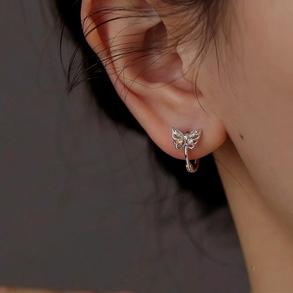 Sterling Silver Colorful Diamond Butterfly Hoop Earrings