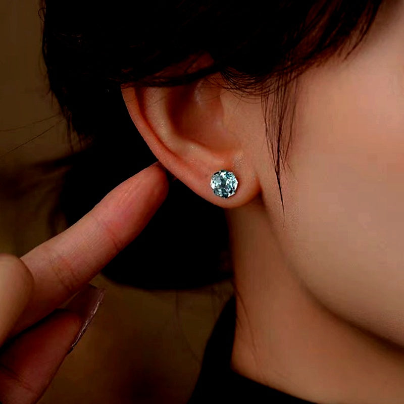 Sterling Silver Colorful Diamond Stud Earrings