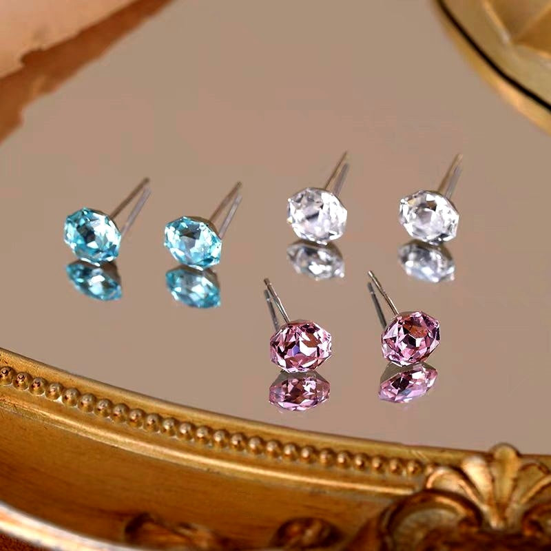 Sterling Silver Colorful Diamond Stud Earrings