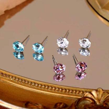 Sterling Silver Colorful Diamond Stud Earrings