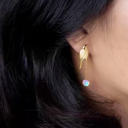 Sterling Silver Colorful Glass Beads And Smart Bird Earrings